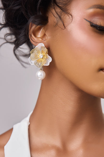 Flower Pearl Drop Earring