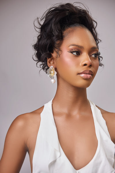 Flower Pearl Drop Earring