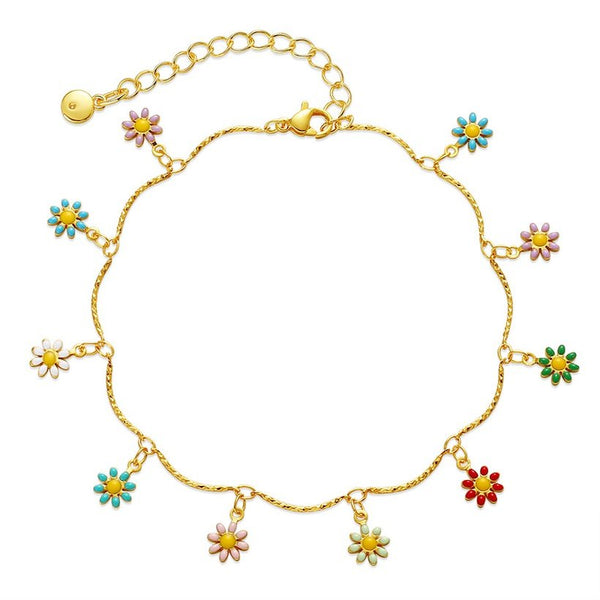 Multi Flower Enamel Anklet